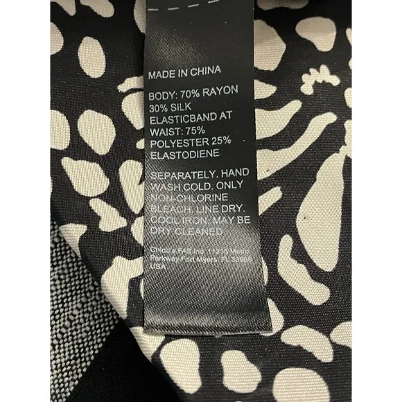 Chico's Black Label Pants Size 10 Silk Blend Elastic Waist NWT Black Beige